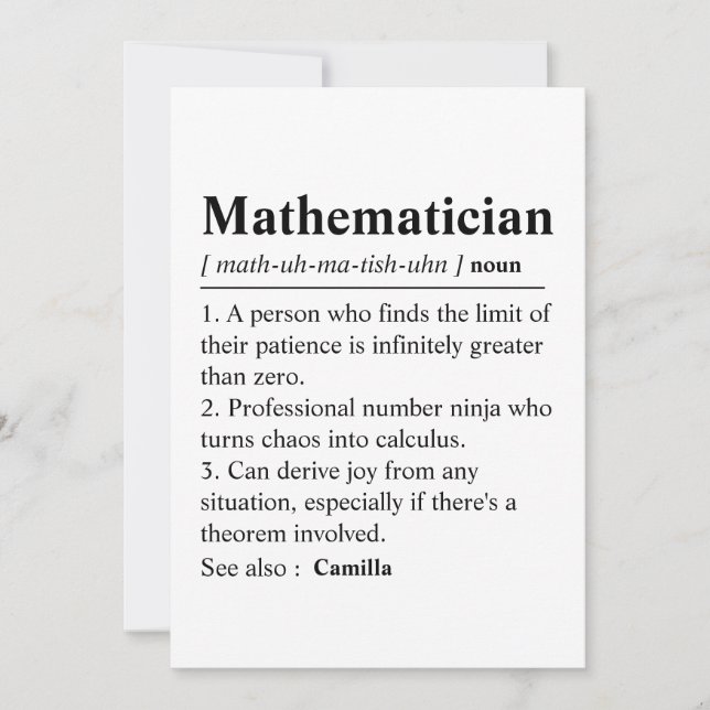 Personalised Mathematician Definition Card, Math  Thank You Card (Front)