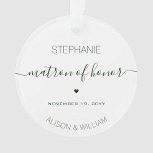 Personalised Matron of Honour Dark Green Text Ornament