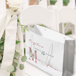 Personalised Matron of Honour Floral Thank You Large Gift Bag<br><div class="desc">Personalised wedding gift bag for your matron of honour. This elegant floral design is lettered in shades of dusty rose pink, hunter green and ivory. It features a pink glitter "M", embellished with a pink and ivory bouquet of watercolor flowers and foliage. The template is set up for you to...</div>