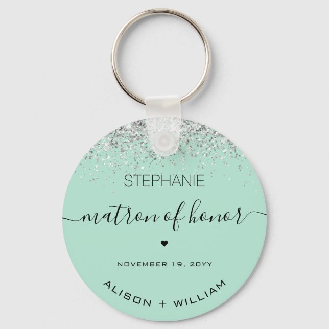 Personalised Matron of Honour Glitter confetti Key Ring (Front)