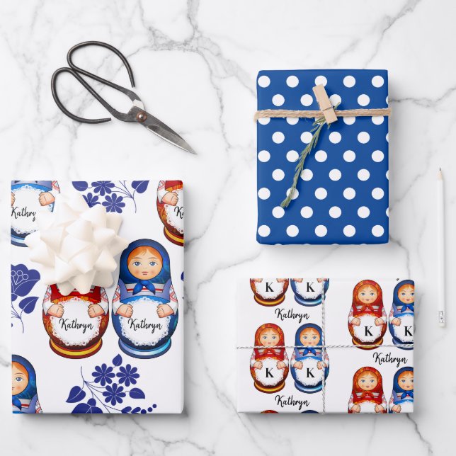 Personalised Matryoshka Dolls Wrapping Paper Sheet (Front)