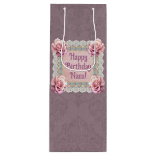 Personalised Mauve Roses Lace Damask Gift Bag