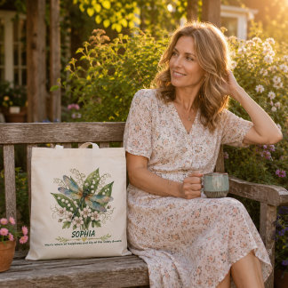 Personalised May Birth Flower Dragonfly Tote Bag