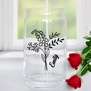 Personalised May Birth Flower Lily of the Valley Can Glass