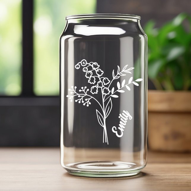 Personalised May Birth Flower Lily of the Valley W Can Glass (Creator Uploaded)