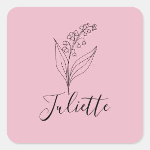 Personalised May Lily of the Valley Birth Flower  Square Sticker
