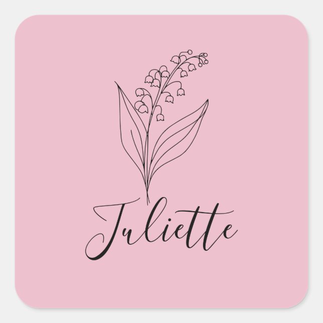 Personalised May Lily of the Valley Birth Flower  Square Sticker (Front)