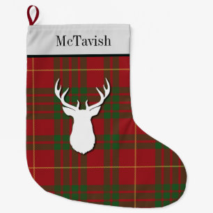 Personalised McTavish Tartan Green Red Plaid Large Christmas Stocking