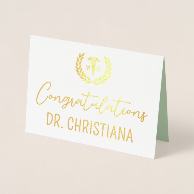 Personalised MD Med School Graduation Modern Foil Card (Front)