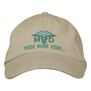 Personalised MD Your Text Medical Caduceus Embroidered Hat