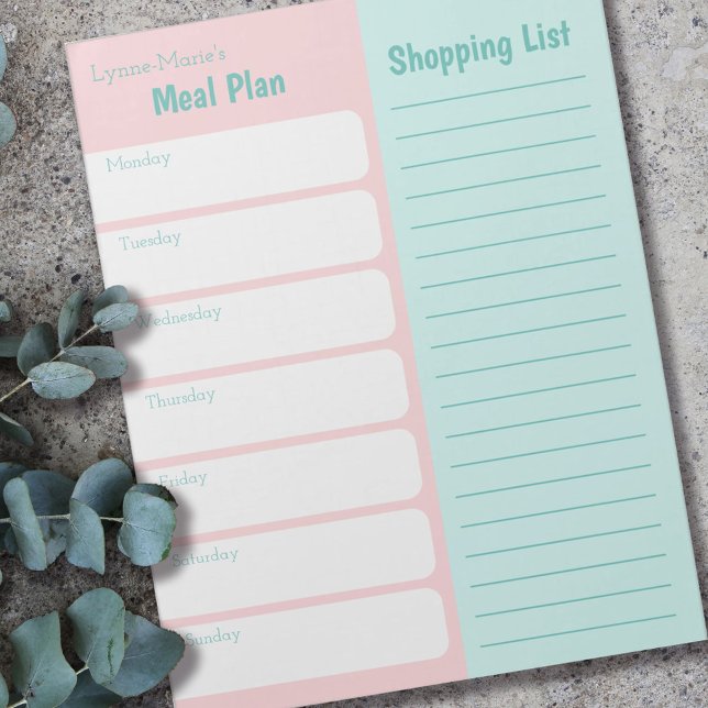 Personalised Meal Planner Shopping List Pink Blue Notepad (Creator Uploaded)