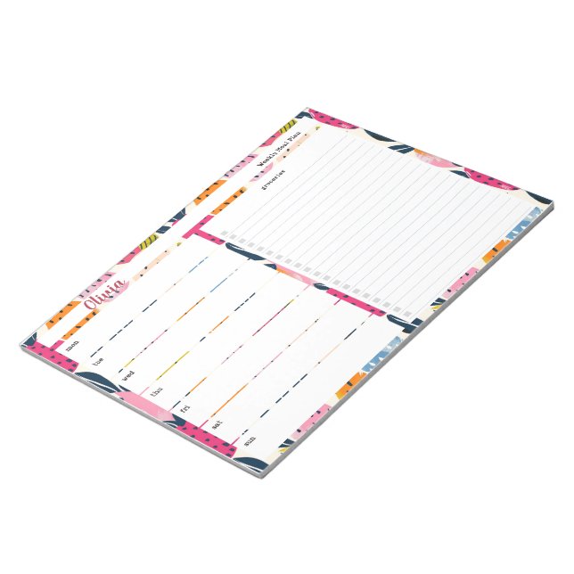 Personalised Meal Planner with Fruit Pattern Notepad (Angled)