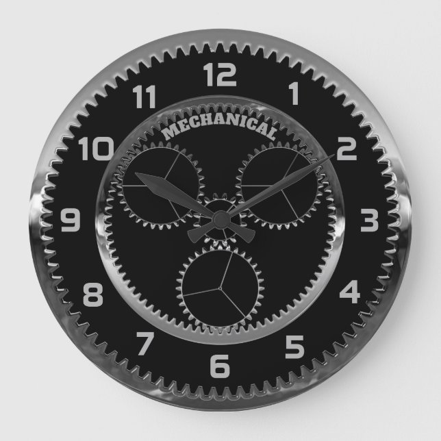 Personalised Mechanical Gear Print Large Clock (Front)