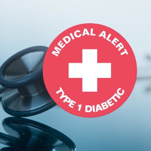 Personalised Medical Alert  Diabetic Red  Classic Round Sticker