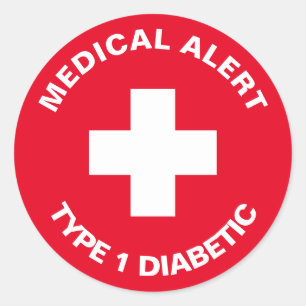 Personalised Medical Alert  Diabetic Red  Classic Round Sticker
