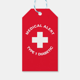Personalised Medical Alert Diabetic Red Gift Tags