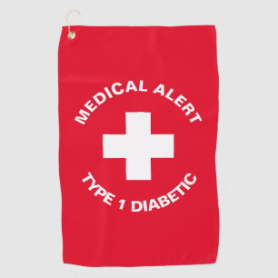 Personalised Medical Alert  Diabetic Red  Golf Towel