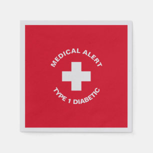 Personalised Medical Alert  Diabetic Red  Napkin