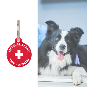 Personalised Medical Alert Diabetic Red Pet Tag