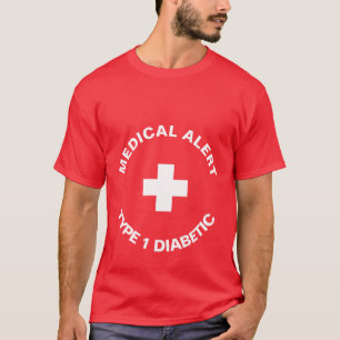 Personalised Medical Alert  Diabetic Red  T-Shirt