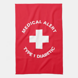 Personalised Medical Alert  Diabetic Red  Tea Towel