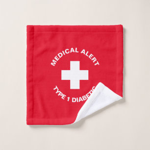 Personalised Medical Alert Diabetic Red Wash Cloth