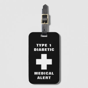 Personalised Medical Alert Diabetic Type 1 Luggage Tag