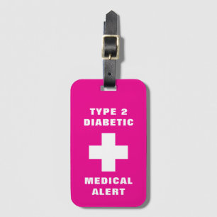 Personalised Medical Alert Diabetic Type 2 Pink Luggage Tag