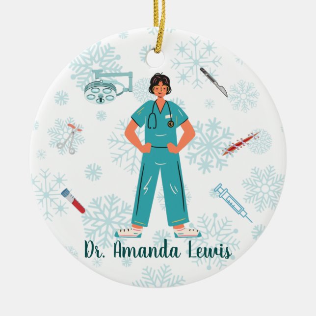 Personalised Medical Doctor, Surgeon Christmas Ceramic Ornament (Front)