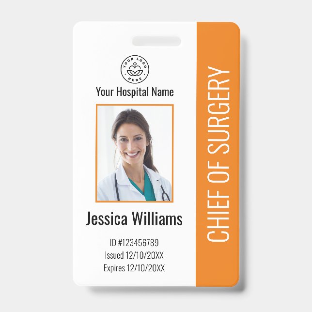 Personalised Medical Employee Photo ID Orange Badge (Front)