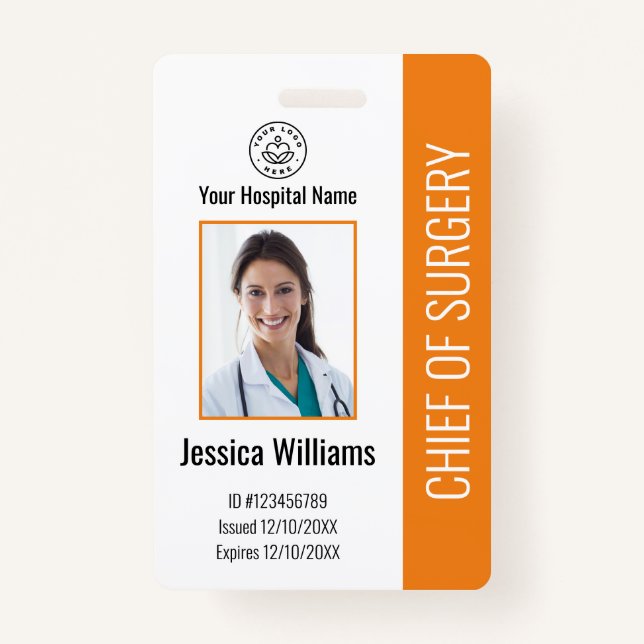 Personalised Medical Employee Photo ID Orange ID Badge (Front)