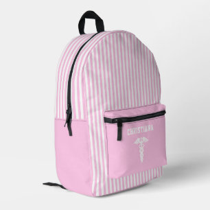 Personalised Medical Symbol Blush Pink Stripes Printed Backpack