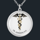 Personalised Medical Symbol Caduceus - Gold Silver Plated Necklace<br><div class="desc">Personalised Medical Symbol Caduceus Necklace ready for you to personalise. ✔Note: Not all template areas need changed. 📌If you need further customisation, please click the "Click to Customise further" or "Customise or Edit Design"button and use our design tool to resize, rotate, change text colour, add text and so much more.⭐This...</div>