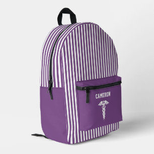 Personalised Medical Symbol Mauve Purple Stripes Printed Backpack