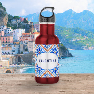 Personalised Mediterranean Blue Tile Pattern 532 Ml Water Bottle