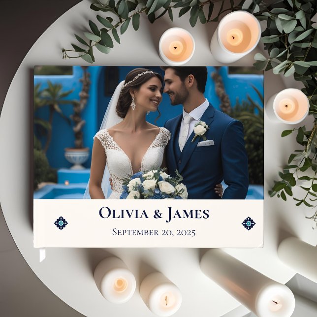 Personalised Mediterranean Blue Tile Wedding  Guest Book (Creator Uploaded)