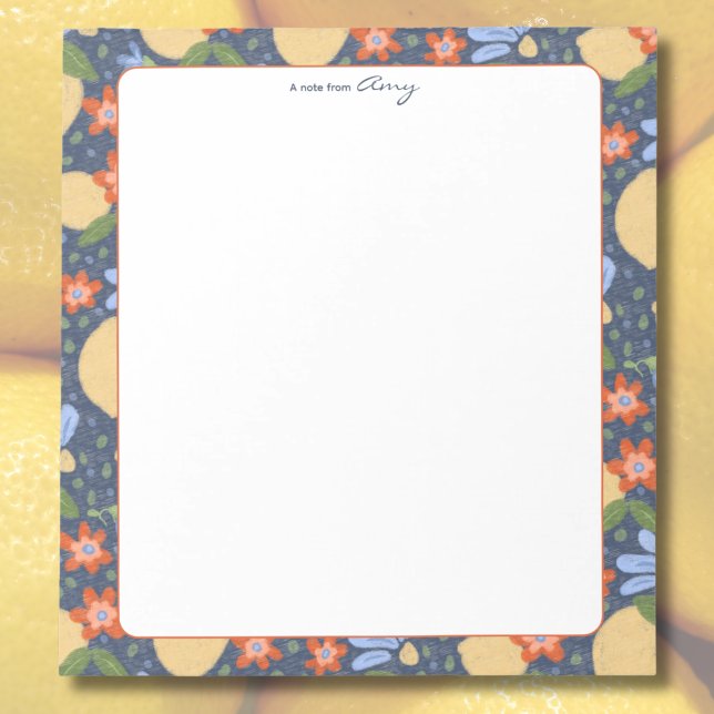 Personalised Mediterranean Lemon Blossom Notepad  (Personalized Lemon Blossom Notepad – Whimsical Mediterranean Floral Stationery)