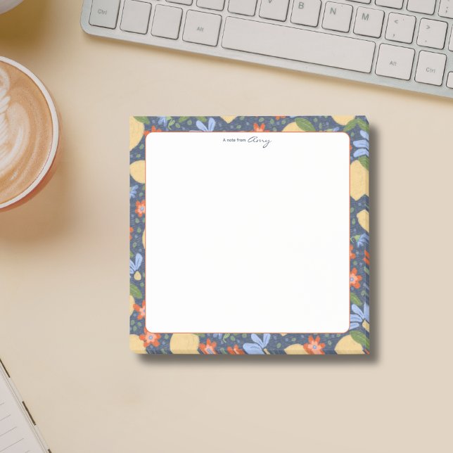 Personalised Mediterranean Lemon Blossom Post-it Notes (Personalized Lemon Blossom Sticky Notes – Whimsical Mediterranean Floral Stationery)
