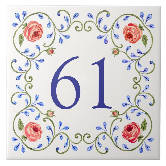 Personalised Mediterranean Rose Design Ceramic Tile (Front)