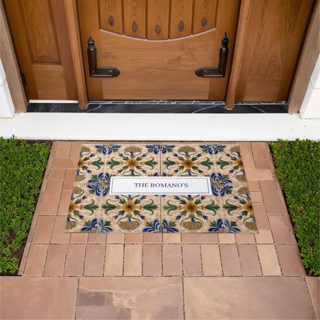 Personalised Mediterranean Vintage Floral Pattern Doormat (Outdoor)