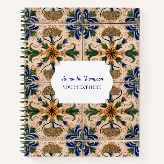 Personalised Mediterranean Vintage Floral Pattern  Notebook (Front)