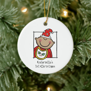 Personalised Medium Skin Tone Baby Face Baby's 1st Ceramic Ornament