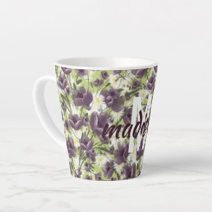Personalised Mellow Garden Purple Poppies Latte Mug