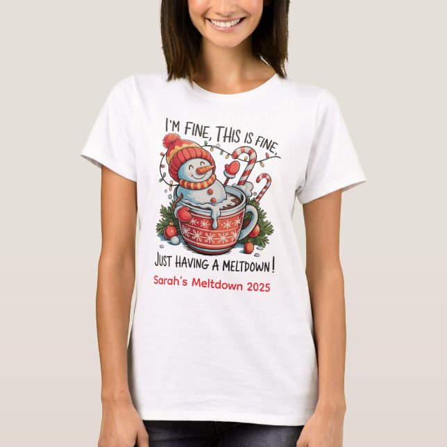 Personalised Melting Snowman Christmas Meltdown T-Shirt (Front)