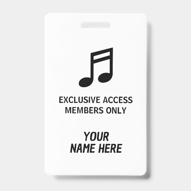 Personalised members only music concert pass ID badge (Front)