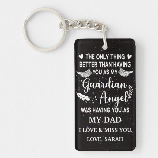 Personalised Memorial Dad guardian angel Key Ring (Front)