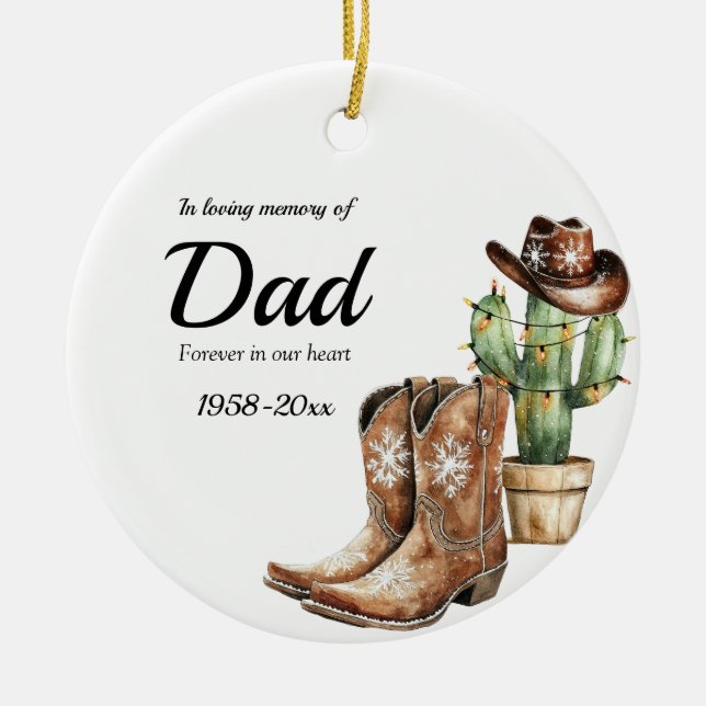 Personalised Memorial Keepsake Cowboy Cactus Ceramic Ornament (Front)