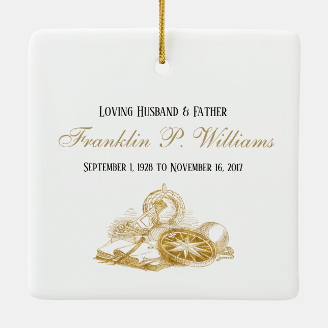 Personalised Memorial Masculine Photo Square Ceramic Ornament (Back)