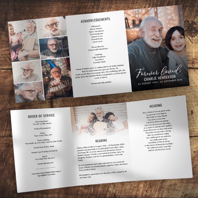 Personalised Memorial Order Of Service 6-Photo Tri-Fold Programme (Creator Uploaded)