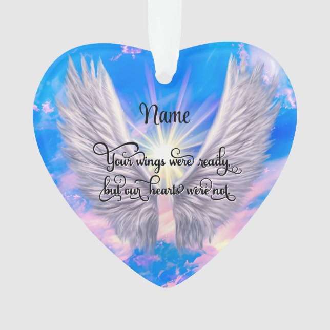 Personalised Memorial Ornament Angel Wings Heart (Front)